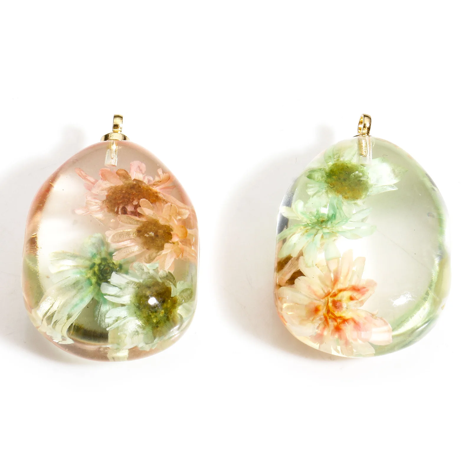 2PCs Resin Real Dried Flower Charms Drop Shape Gule Daisy Flower Pendants For Jewelry Making Handmade Necklace Supplies 25x16mm