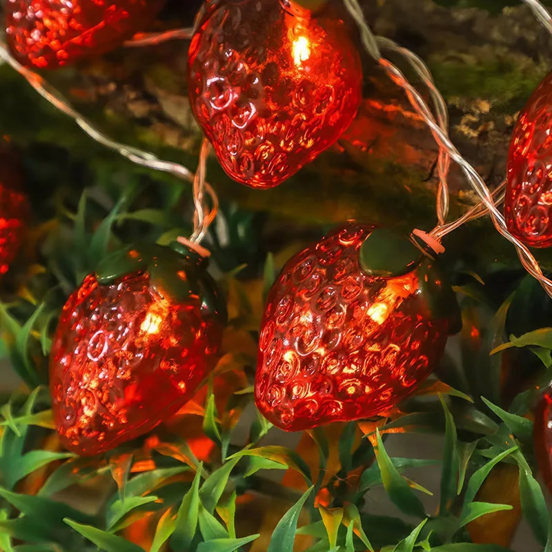 Süße Erdbeer-Thema, 1,5 m, 10 LEDs, Lichterkette, Garten, Schlafzimmer, Hängeleuchte für Kinder, Mädchen, Geburtstag, Babyparty, Party-Dekoration – Detail 3