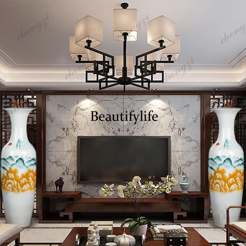 Ceramic floor-to-ceiling hand-painted large vase Living Room Modern European Decoration Flower Arrangement Company