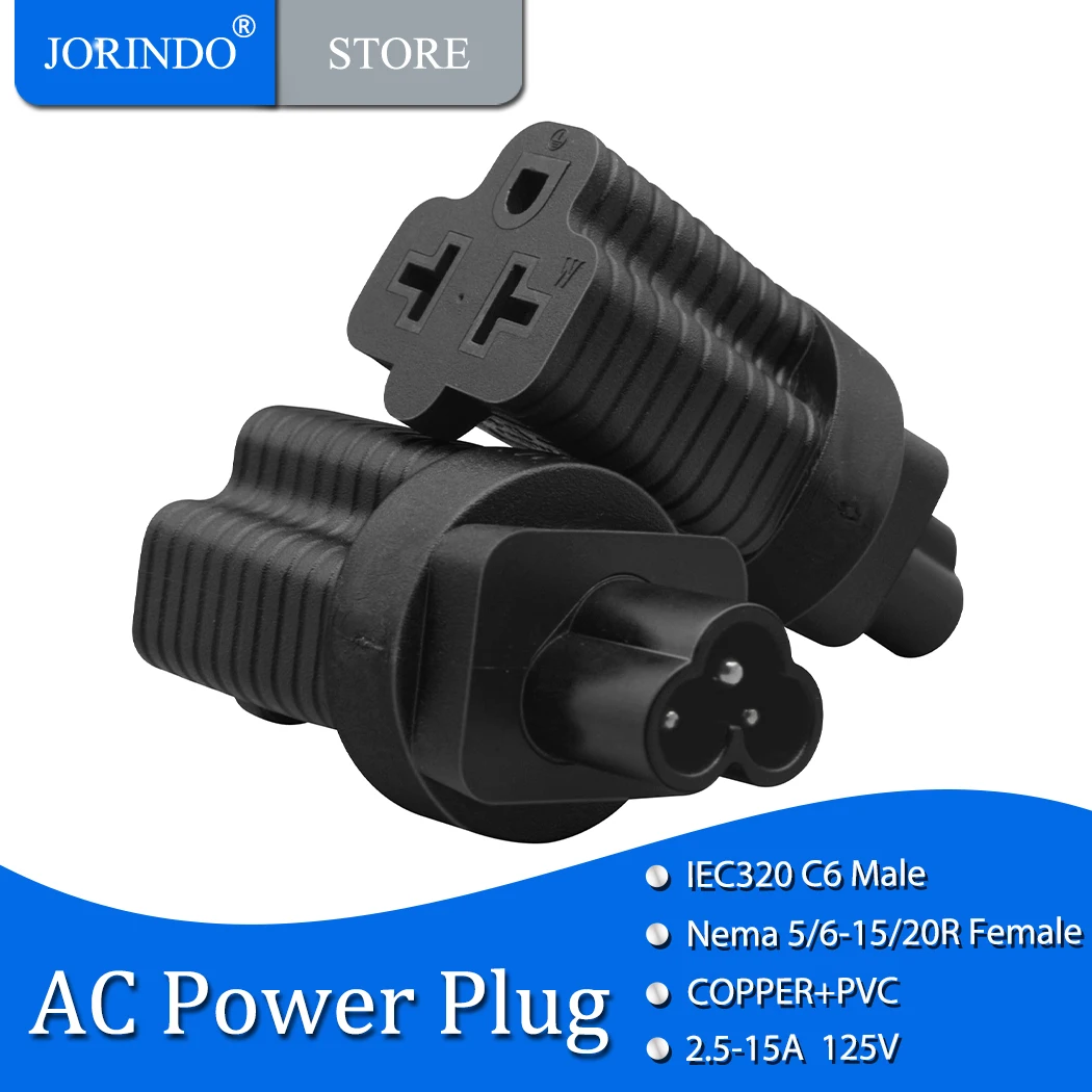 JORINDO IEC320 C6 to Nema 5-15R/6-15R/5-20R/6-20R 15A  AC plug converter,Plum blossom male to T-blade 4 In 1 adapter connector