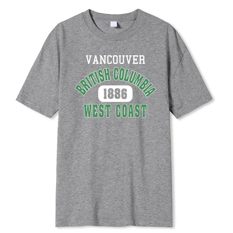 British Columbia West Coast 1886 Green Letter Tshirt Man Casual Tees Breathable Summer Tshirt Fashion Cotton Loose Short Sleeve