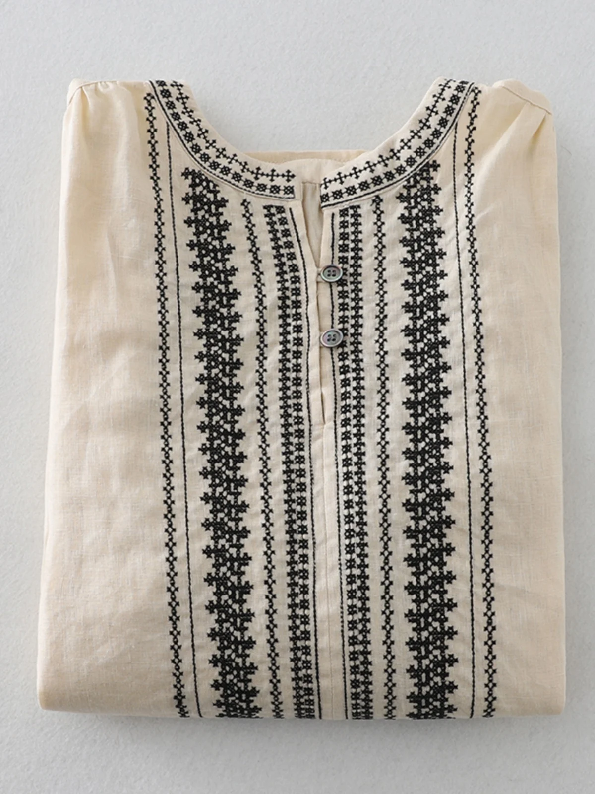 Japanische Sle Loose Linen irt Damen V-Ne bestickte lässige, faionable Top Pendlerfreundliche Ele trendige Bluse