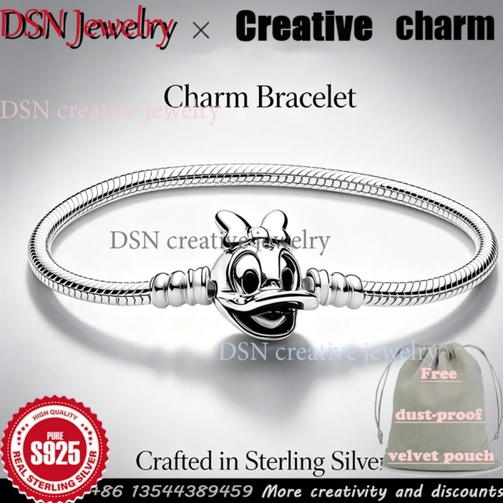 

DSN Jewelry Daisy Duck Clasp Charm Bracelet Silver Colour-fast and hypoallergenic Snake Chain Bracelet Designer Jewelry For Girl