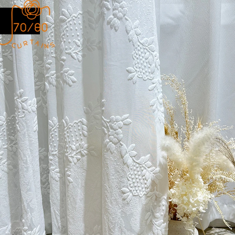 New Embossed Jacquard White Screen Curtains for Living Room Bedroom French Window Balcony Window Customized Products Partition