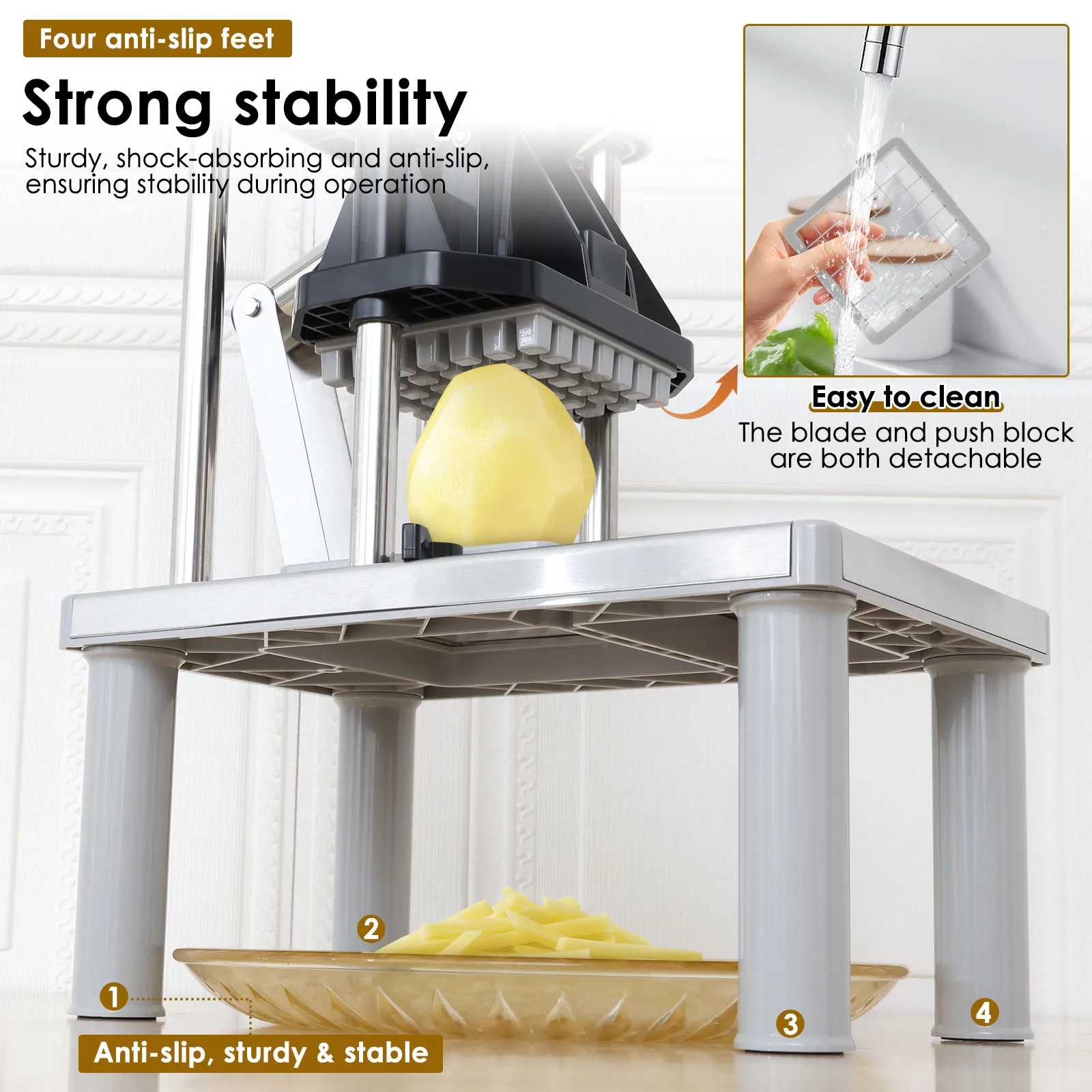 Stainless Steel Manual French Fry Cutter 4 Blades Commercial Vegetable Dicer