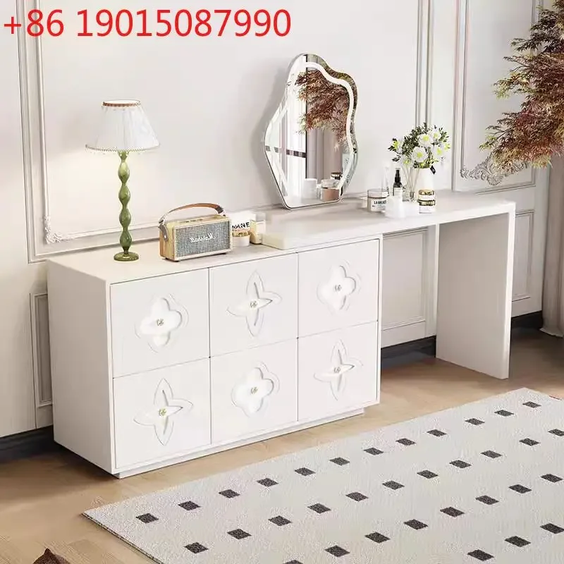 Bedroom retro designer black dresser chest cabinet integrated shell locker makeup table solid wood makeup table