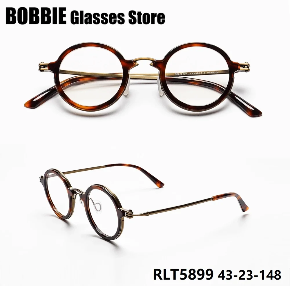 

Handmade Japanese Retro Round Frame Acetate Titanium Spectacle Frames Ultralight Glasses Men Eyeglasses Tortoise Italian Brand