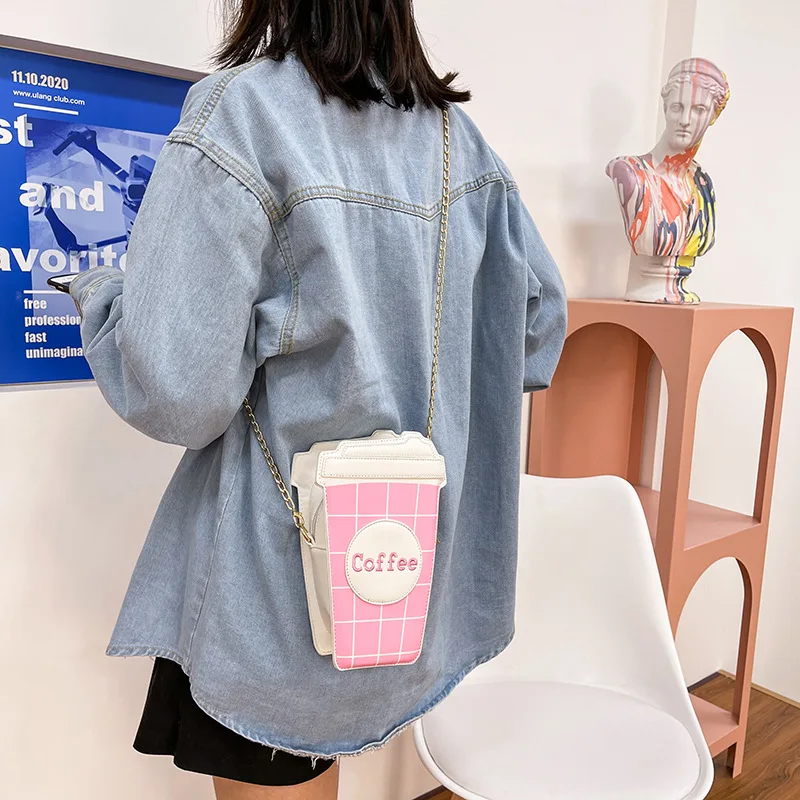 Fun Coffee Cup Shape Chain Shoulder Bag Women Purses and Handbags Fashion Small Crossbody Bag Girls Casual Clutch Bag Pu Leather