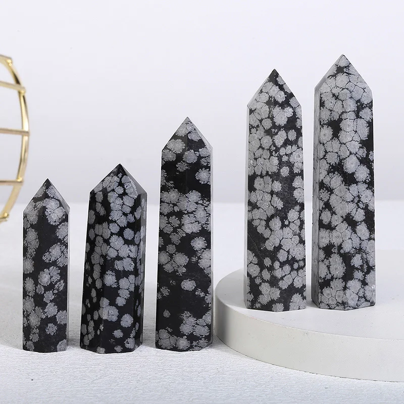 Natural Snowflake Obsidian Rock Mineral Specimen, Crystal Point, Quartz Magic Wand, Home Decor, Reiki Healing Energy Stone, 1Pc