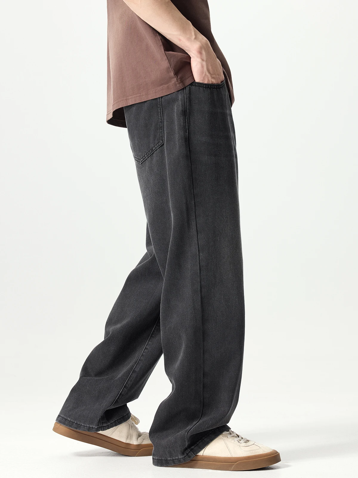 Thir-Sixth Street CleanFit Casual Bla Jeans Men's Loose Straight Leg American Vintage Long Pants Water Waed Denim