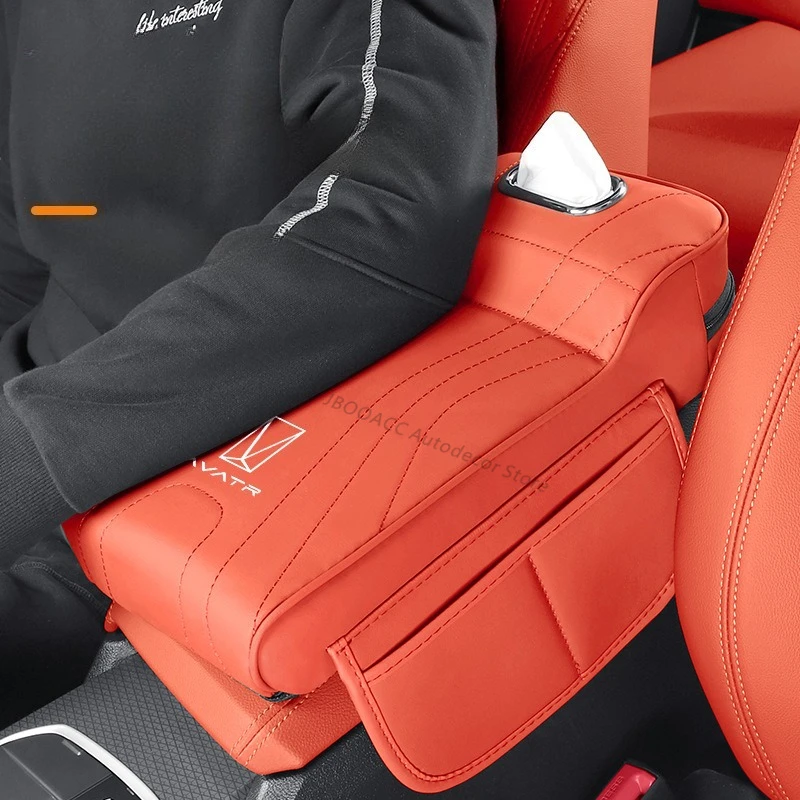 For Avatr 07 06 11 12 Car Armrest Heighten Pad Elbow Support Cushion with Tissue Box Storage Bag Organizer Interior Accessories