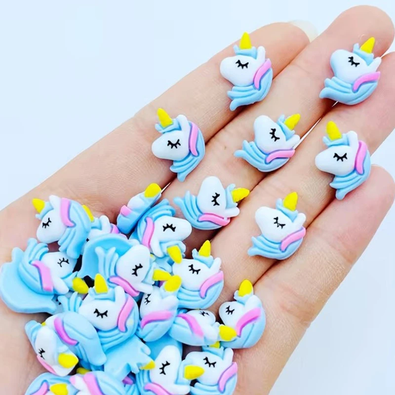 20 Pcs New Cute Mini Cartoon Blue Unicorn Flat Back Resin Cabochons Scrapbooking DIY Jewelry Craft Decoration Accessories A63