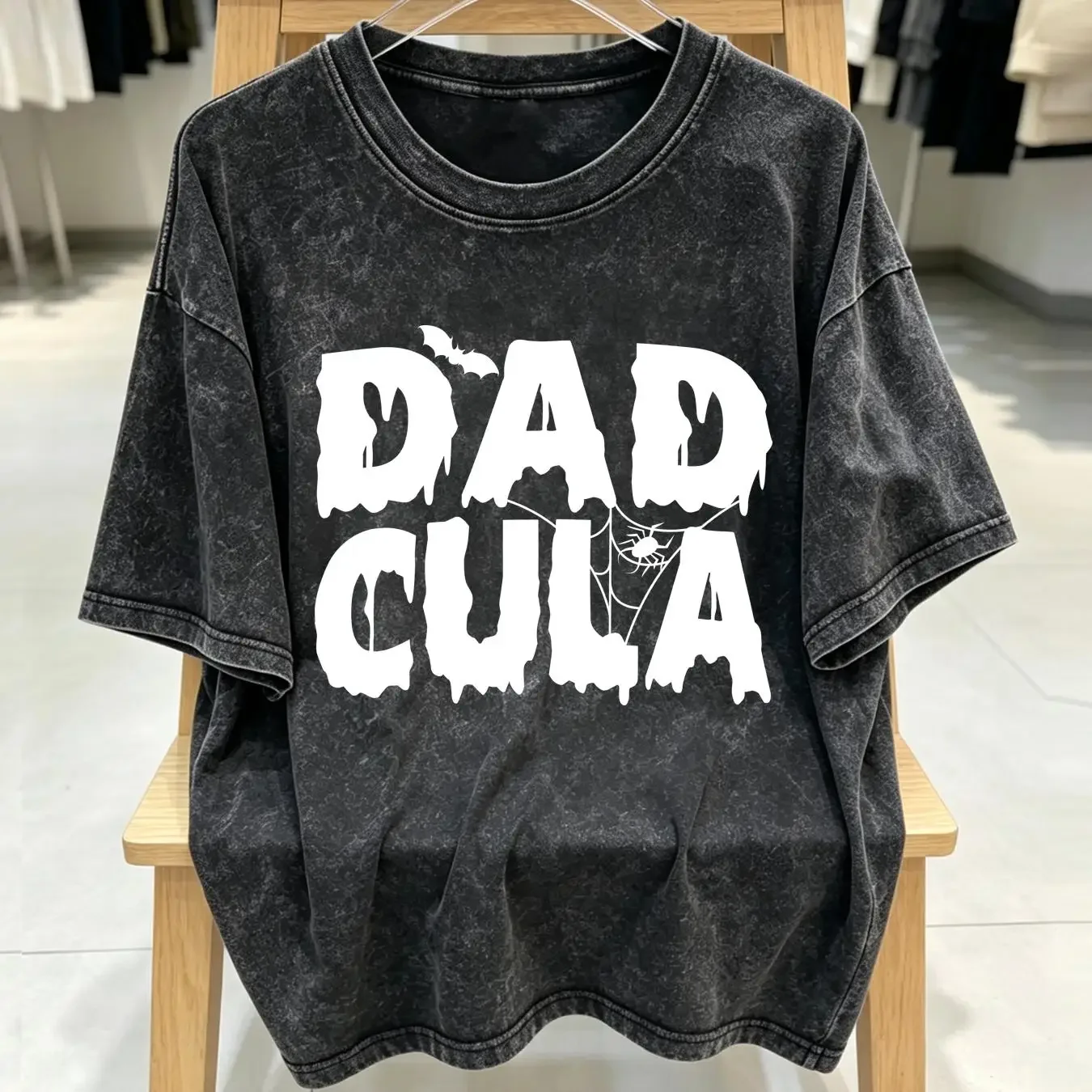 washed T Shirt Funny Dadcula Halloween Dad Father Costume for Parent vintage Washed Stretched fashion Slightly Unisex