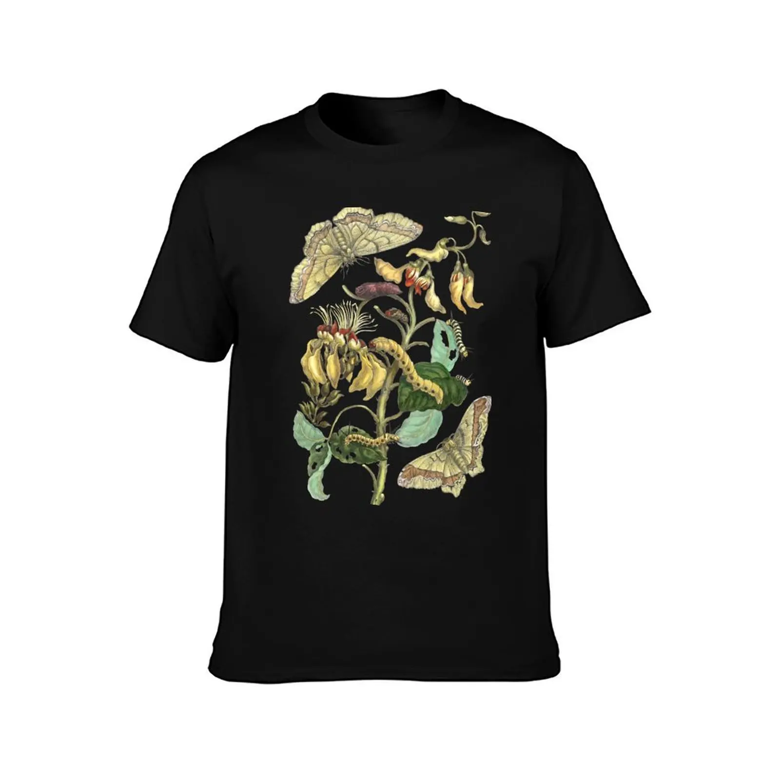 Metamorphosis & Change - Caterpillar changing into Butterfly on flower vine T-Shirt Street Art Print Tee Shirt T-Shirt