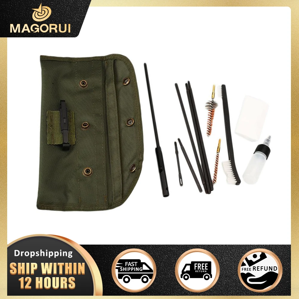 

Tactical 13 PCS Rifle CLEANING KIT with 3 Bronze CHAMBER BRUSHES w/ Case for Hunting Easy Take Gun Cleaning Tools