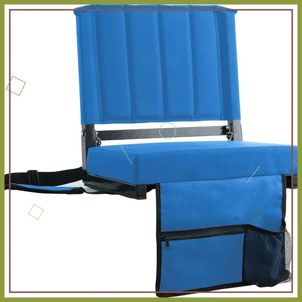 

Stadium Seats with Back Support Bleacher Chairs Thick Padded Cushion Includes Shoulder Strap Blue 2-Pack