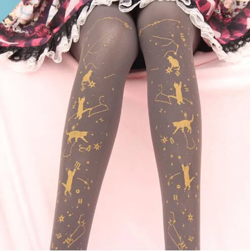 Japanese sweet lolita tights hot stamping printing gothic lolita pantyhose kawaii girl loli cos