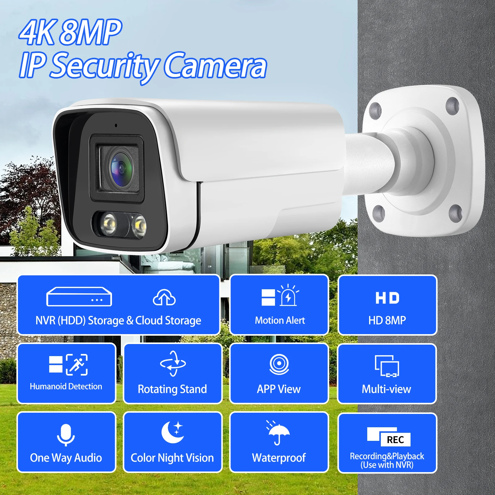 Gadinan CCTV Audio Outdoor 4K 8MP Ultra-Clear Ultimate Color Night Vision IP Camera Face Detectio POE Security Video Monitoring