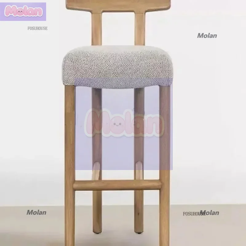 

Designer Solid Wood Bar Chairs Simple Light Luxury High Bar Stools for Kitchen Furniture Home Island Art Backrest Dining Chair