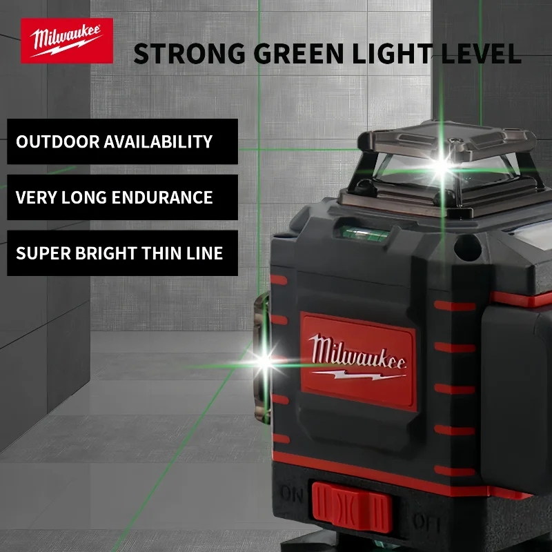Milwaukee 4 côtés * 360 degrés Vertical 4.2 V 3-4D niveau Laser 16 lignes auto-nivelant ligne transversale verticale Lase niveaux Laser vert