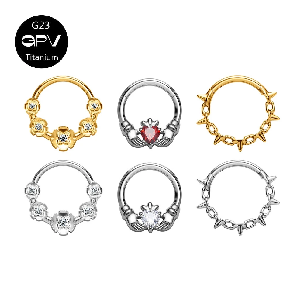 

G23 F136 Titanium Nasal Diaphragm Ring Three Styles Closed Loop Punk Male and Female Nose Rings Perforated Jewelry Earrings