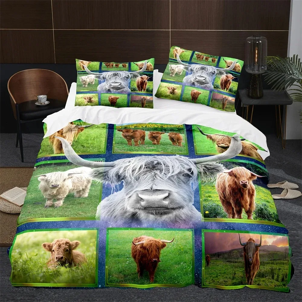 

Highland Cow Duvet Cover King Queen Cattle Bedding Set Farmhouse Animal Quilt Cover Western Funny Bull Polyester Comforter Cover