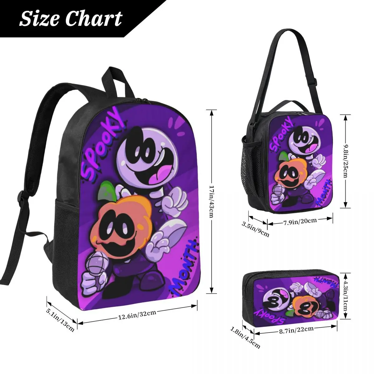 3Pcs Spooky Month Horror Cartoon School bags Set for Children Pencil Boxes Backpack Sets with Lunch Box For Students Knapsack