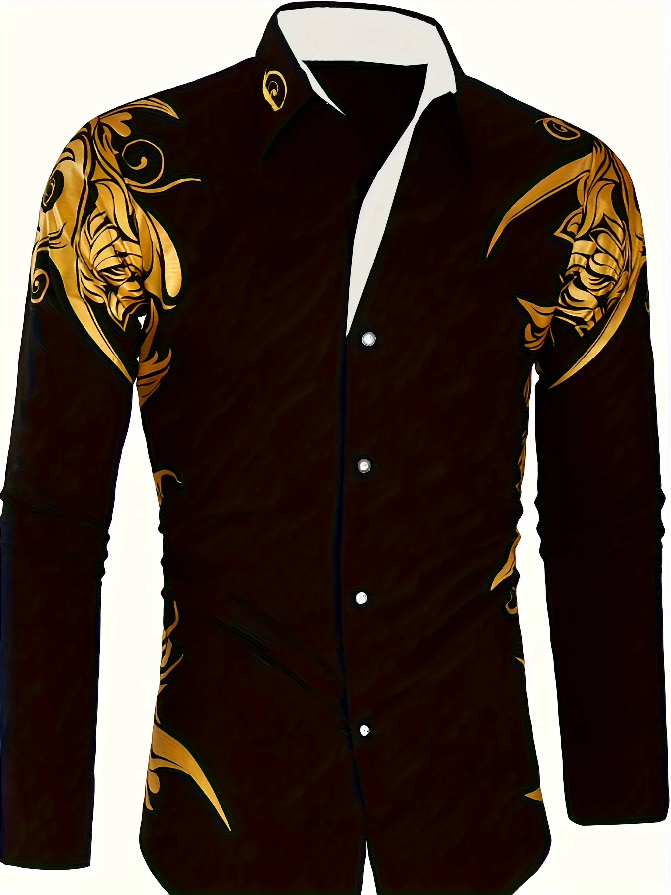 

Autumn Men's Loose Long Sleeve Shirt Lapel Single-breasted Fashionable Textured Printed Casual Wear Men's Elegant Shirt