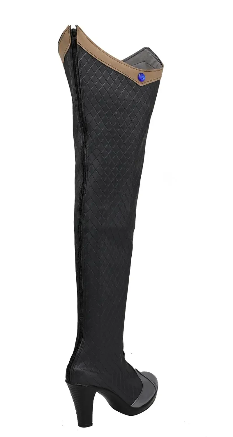 Ashe Warlock Stiefel Cosplay Spiel OW Ashe Cosplay Schuhe Overknee Stiefel Schwarz High Heel Schuhe Nach Maß für Unisex
