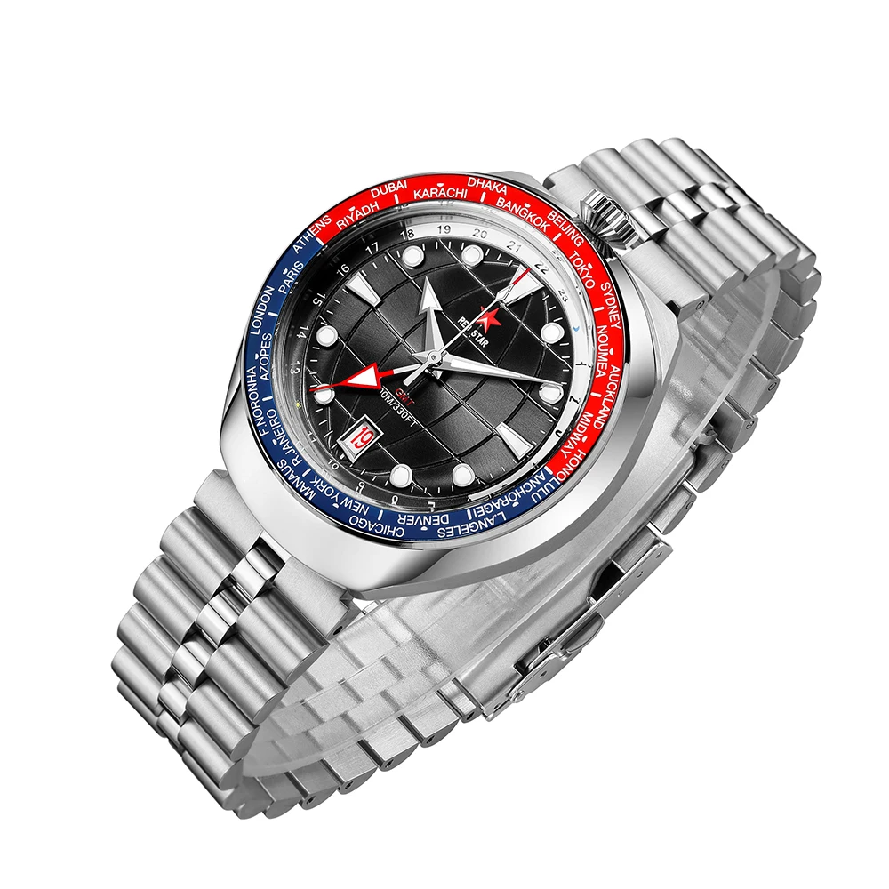 Red Star 42mm Bull Head GMT Mechanical Watches Waterproof 100m Diver NH34 Automatic Movement Calendar Watches For Men Luminous