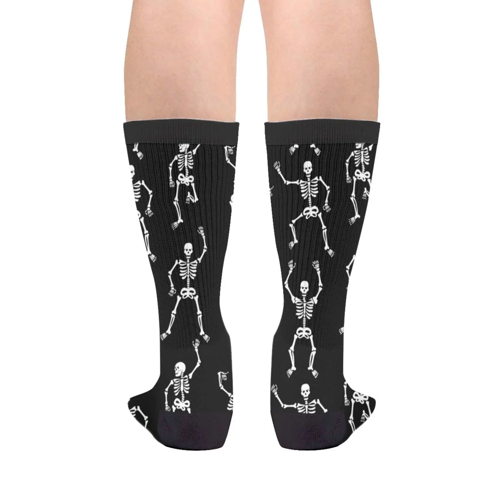 Black Vigorously Dancing Skeletons Party Have Fun Halloween Casual Funny Funky Novelty Socks For Men Women