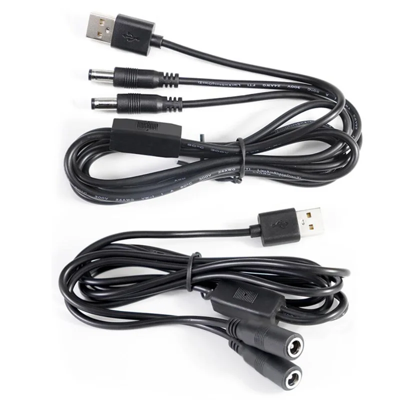 22awg 3A USB 2.0 męski do 2-drożnego DC męski żeński męski rozgałęźnik wtyczka kabla 5,5x2,5mm zasilacz adapter przewodu złącze do listwy v