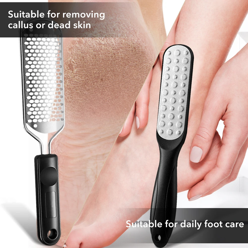 2 ピース/セット足ファイルカルスリムーバーステンレス鋼足やすりプロフェッショナルスクラバーペディキュアツールプレミアムフットケアツール