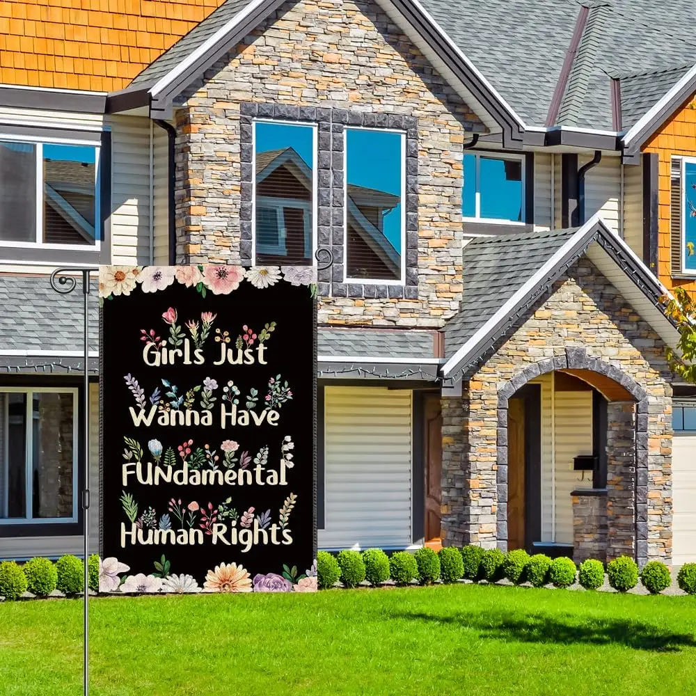 Perfectinsoy Girls Just Wanna Have Fundamental Human Rights Garden Flag, Womens Rights Yard Decor Community Home Farmhouse P WWP