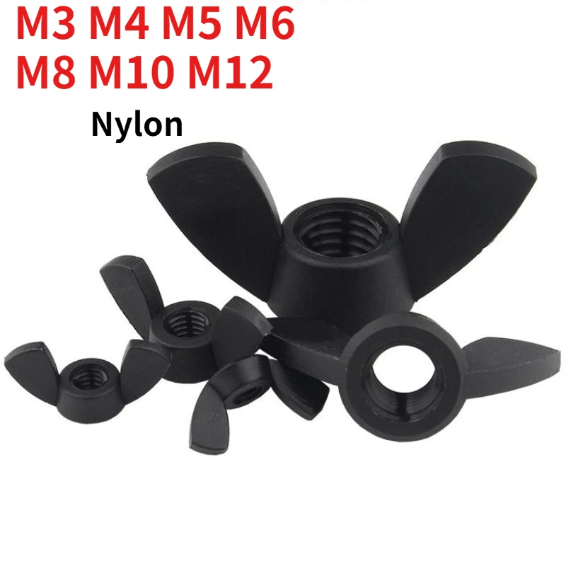 Black Nylon Wing Nut, Plastic Metric Butterfly Hand‑Tighten Nut Insulation Corrosion‑Resistant Fastener  M3 M4 M5 M6 M8 M10 M12