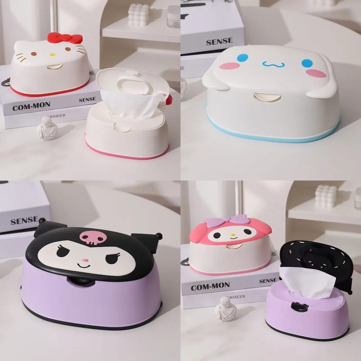 Anime Hello Cute Kittyt Kuromi My Melody Cartoon Desktop Tissue Box Large Capacity Spring Holder Storage Organizer for Home Gift