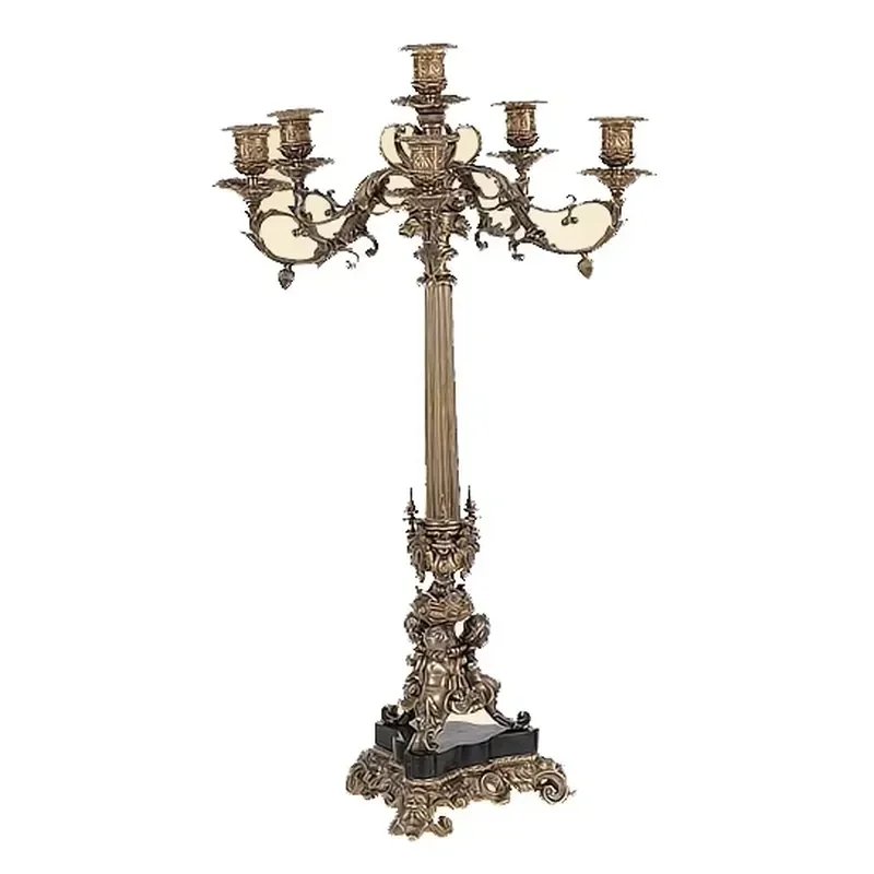 One Pcs of European Antique Rococo Style Brass Candelabra 5 Arms for Home Deco&Religion