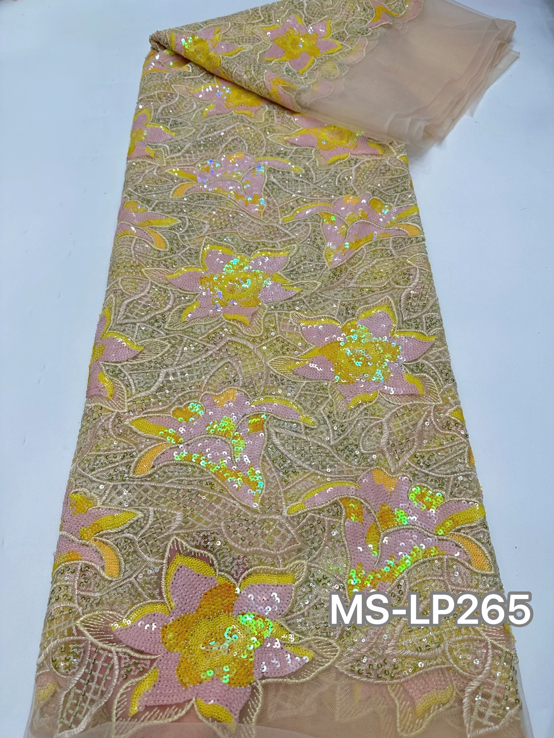 1yard soft mesh fabric Bellflower sequin embroidery telas Wedding Dress cheongsam fabrics for clothing