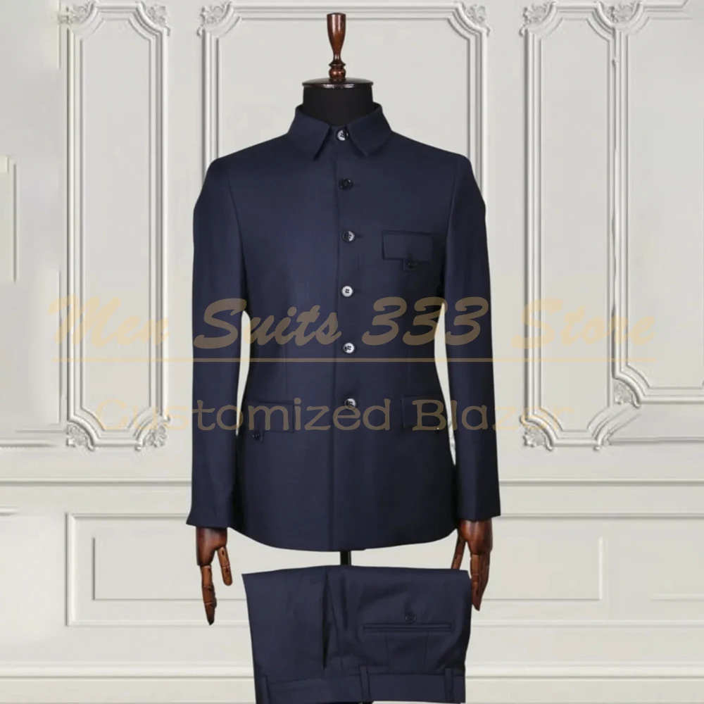 

High Quality Solid Color Men's Suits Fashion Single Breasted Stand Lapel Slim Fit 2 Piece Jacket Pants Vest Formal Business Sets
