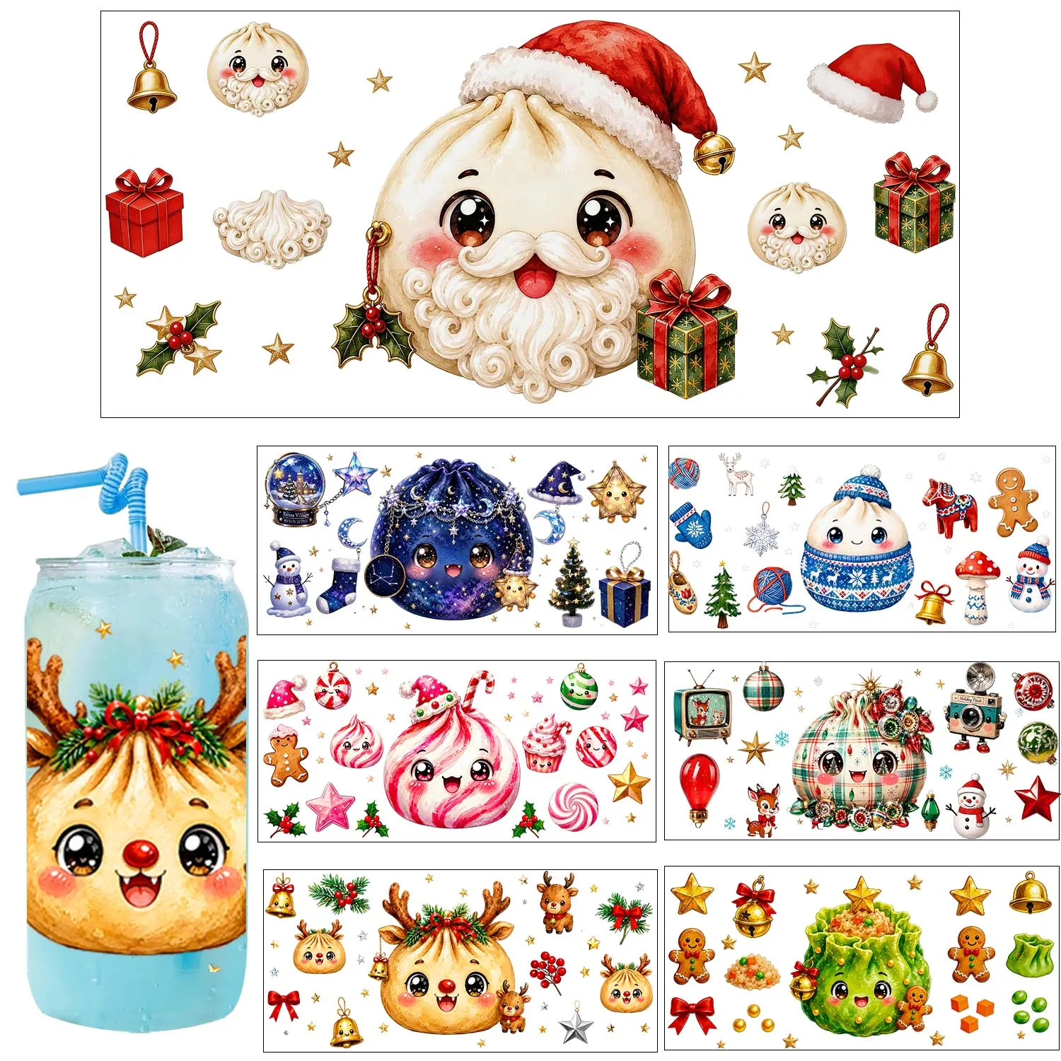 Christmas Vibe Xmas Season UV DTF Transfer Sticker Waterproof DIY Decals 3D Transfers UVDTF Sticker 16oz UV DTF Cup Wraps