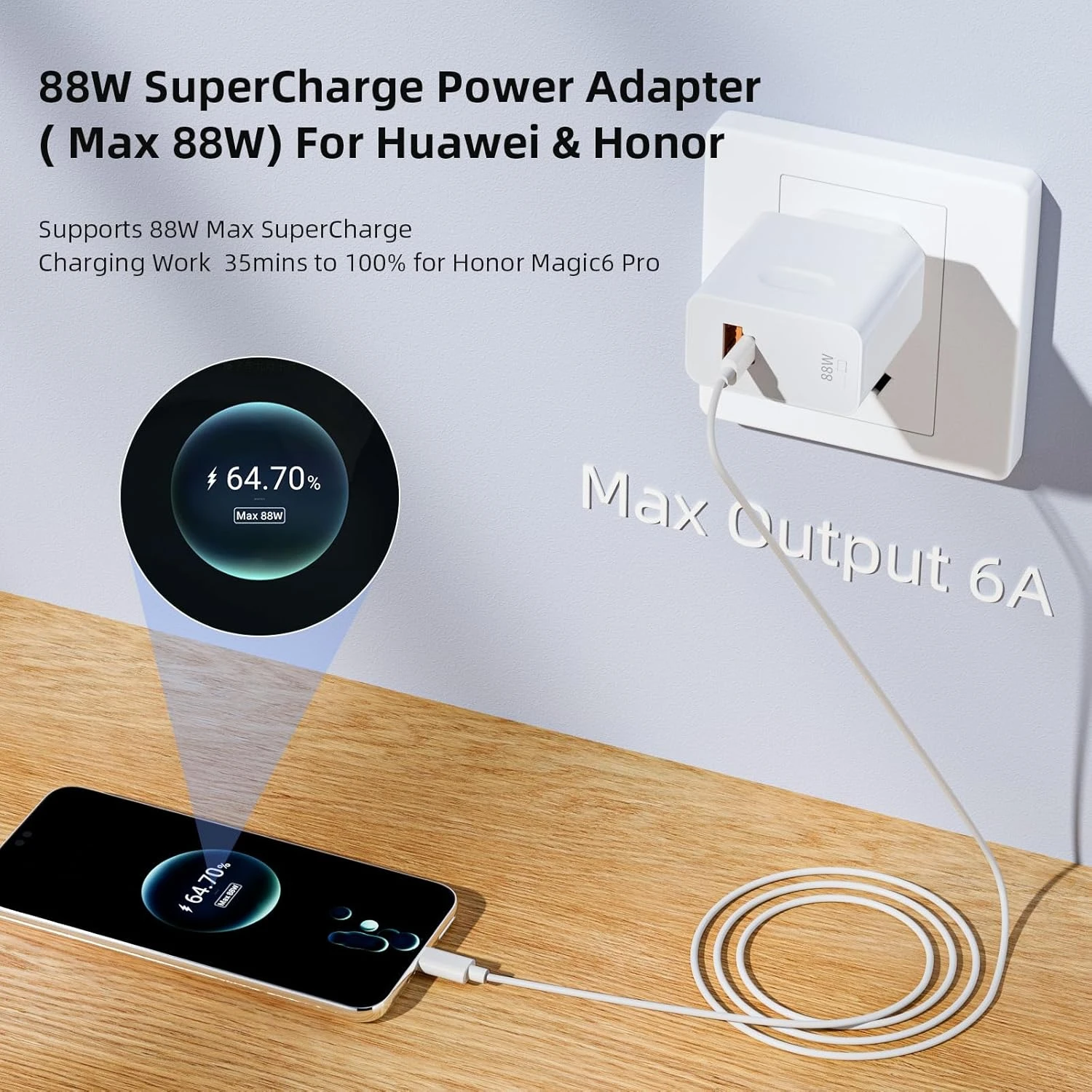 88 واط ماكس USB A C سوبر سريع PD شاحن لهواوي ماتي 60 P60 نوفا 12 الشرف 400 ماجيك 6 برو نوع C إلى نوع C كابل شحن سريع