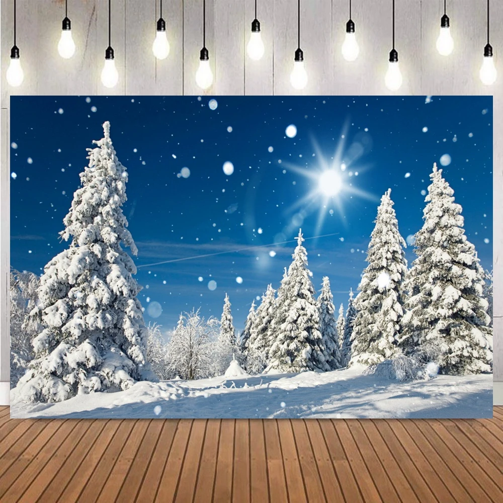 Winter Night Backdrop Wonderland Snow Forest Mountain Natural Landscape Christmas Party Decor Photography Background Photo