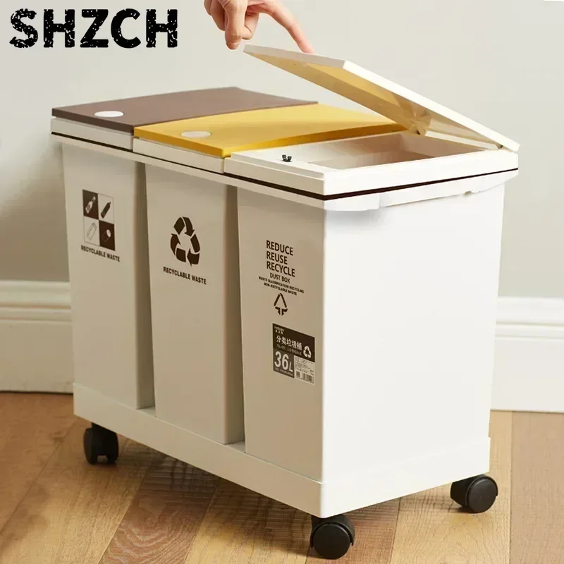 2060L Trash Can Kitchen Sorting Recycling Bin Push Type Wastebasket Dry  Wet Separation with Wheel Large Household
