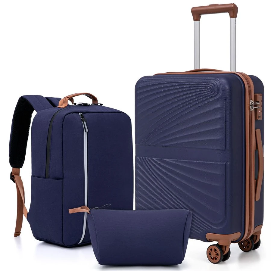 Travel Suitcase 3 Piece Set 22x14x9 Airline Approved ABS Hard Shell with Spinner Wheels TSA Lock Luggage