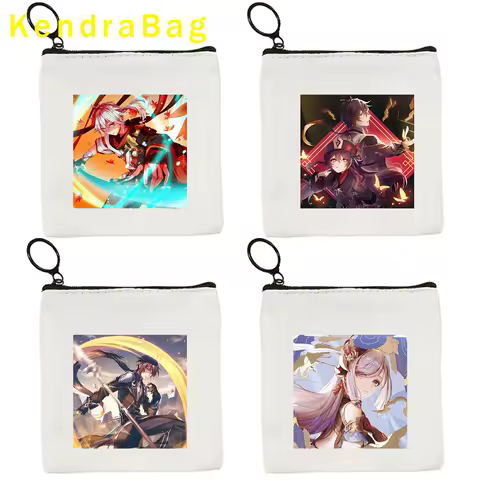 Manga Genshin Impact Beidou Amber Kazuha Ganyu Keqing Diluc Lisa Xiangling Hu Tao Zhongli Canvas Coin Purse Key Bag Zipper Pouch