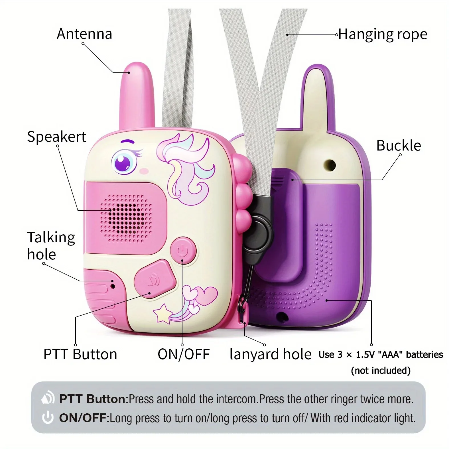 Brinquedos walkie talkies de unicórnio rosa com cordão para jogos de acampamento ao ar livre e brinquedos de natal de aniversário presentes para meninos meninas crianças