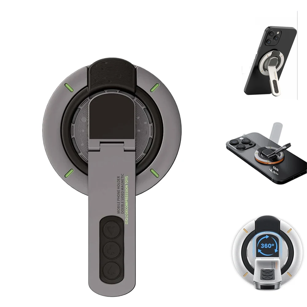 Doppelseitiger magnetischer Telefonringhalter aus Aluminium für iPhone 13/14/15/16/17, ultradünner MagSafe-Ständer, 360-Grad-Drehung