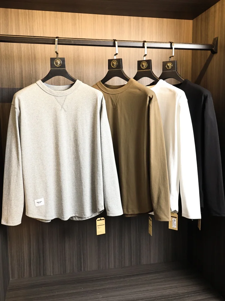 High-Thread Count Combed Cotton Long Sleeve T-Shirt for Men Casual round Neck Comfortable Breathable Fashion Urban Style