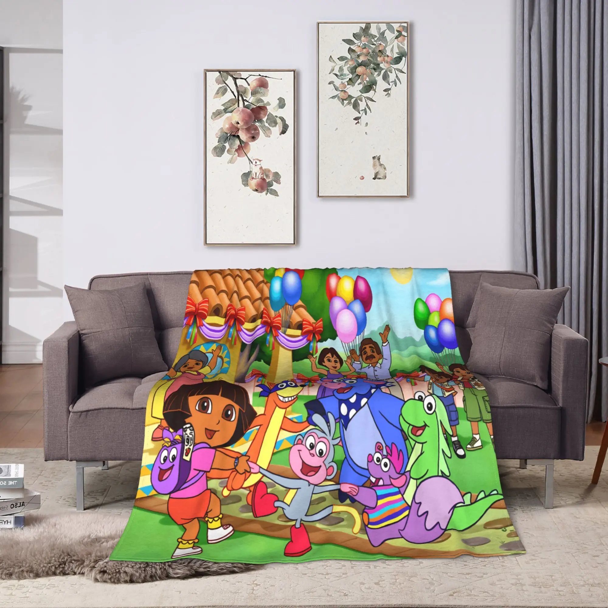 Warm Comfy Blankets Plane Travel Cartoon D-Dora The E-Explorer Adventure Bedding Throws Graphic  Bedspread For Bedroom