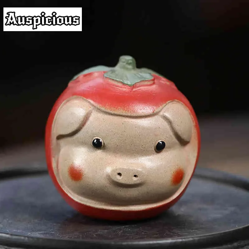 

Creative Purple Clay Fingertip Tea Pets Lovely pig persimmon Ornament Handmade Sculpture Crafts Home Tea Set Decoration Art